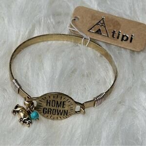 Tipi Home Grown Engraved Turquoise Charm Bracelet
